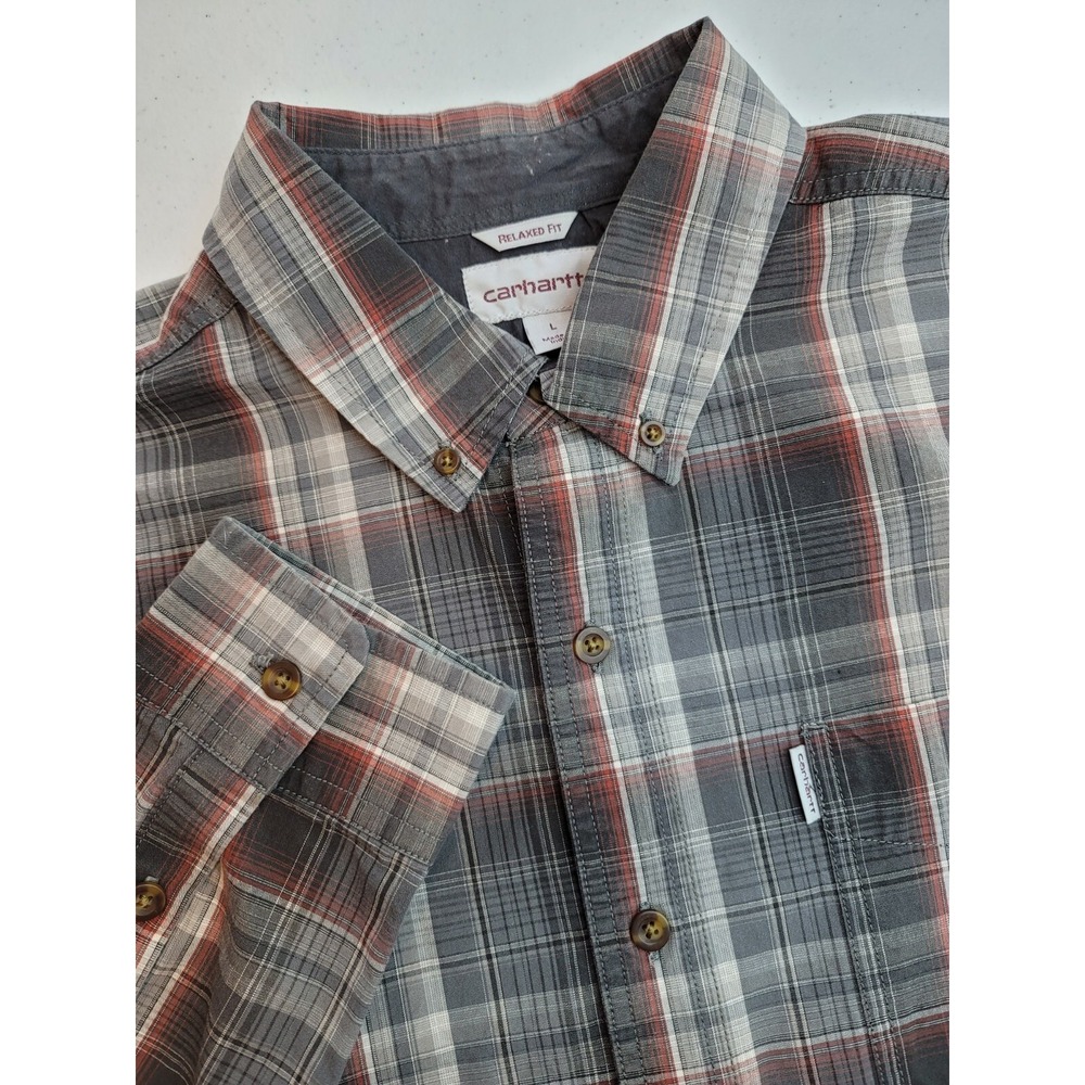 Carhartt Relaxed‎ Fit Mens XL Gray LS  Plaid Button Down Shirt Work Casual
